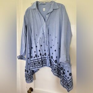 Blue Embroidered Women's Top
